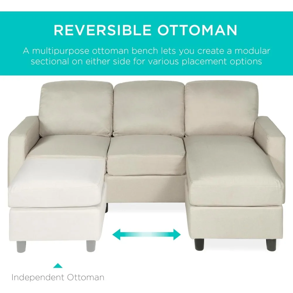 

Upholstered Sectional Sofa for Home, Apartment, Dorm, Bonus Room, Compact Spaces w/Chaise Lounge, 3-Seat, L-Shape Design