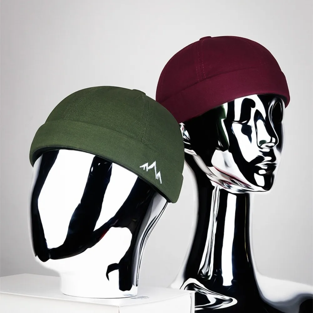 Fashion Retro Embroidery Brimless Hat Adjustable Solid Color Docker Cap Melon Skin Caps Breathable Beanie Bonnet Unisex