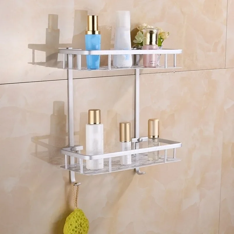 Bathroom Storage Rack Bathroom Shelves Space Aluminum No-drill Wall Mount Corner Shelf Toilet Makeup Organizer for Shampoo