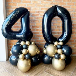 38pcs Black Number Foil Balloons Happy Birthday Party Decorations Kids Adult Boy Girl 10 11 14 15 25 30 35 40 50 60 70 Year Old