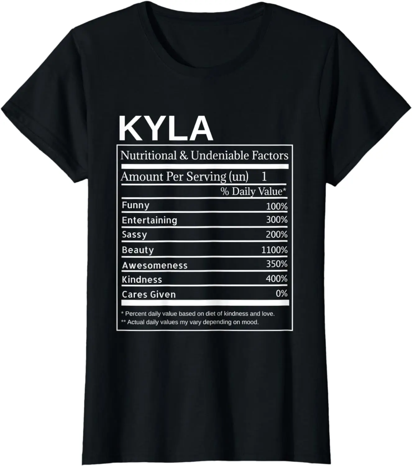 

Kyla Nutrition Facts Funny Sarcastic Personalized Name T-Shirt