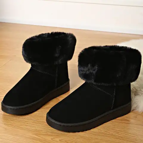 Women's Boots Suede Snow Boots Women Black Warm Winter Shoes Woman Winter Boots Thick Sole Platform Women's Ankle Boots With Fur
