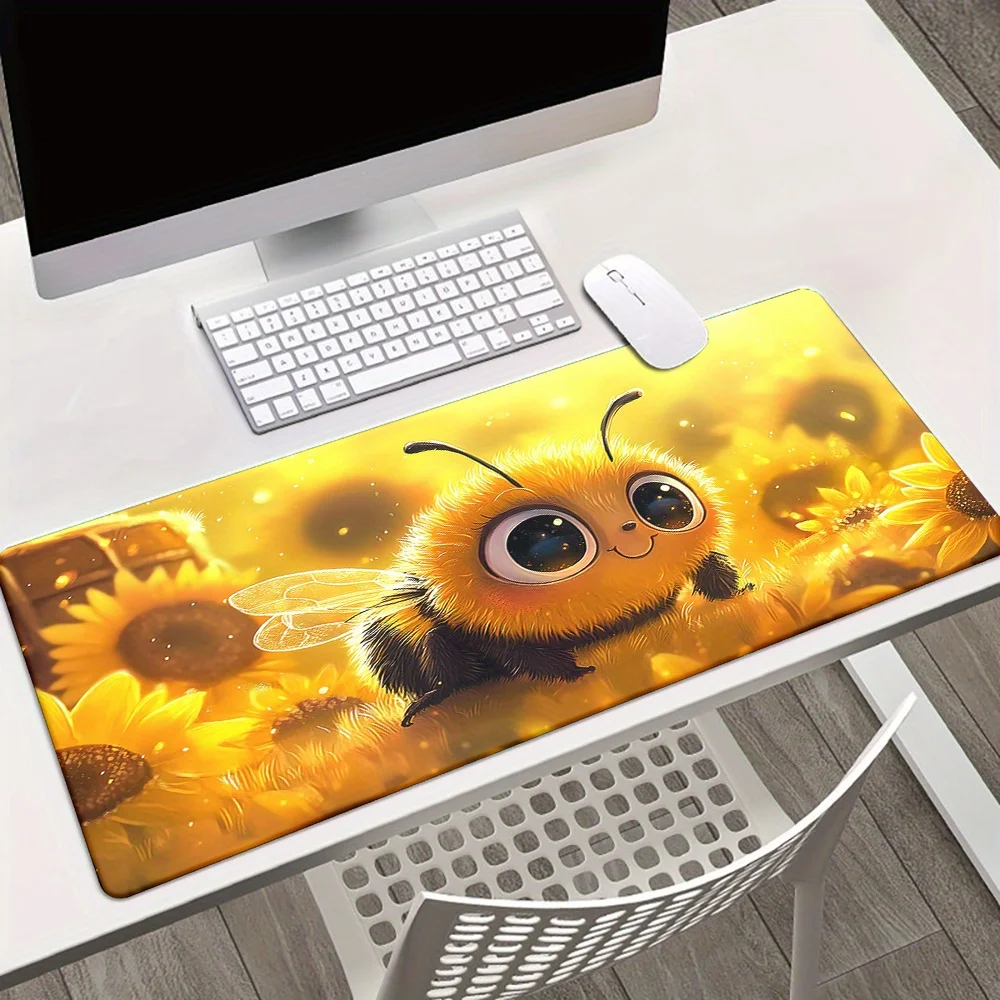 

1pc Cute Cartoon Bee & Sunflower Design Gaming Mouse Pad - Non-Slip Rubber Base, Smooth Fabric Surface for PC, Laptop, Office &