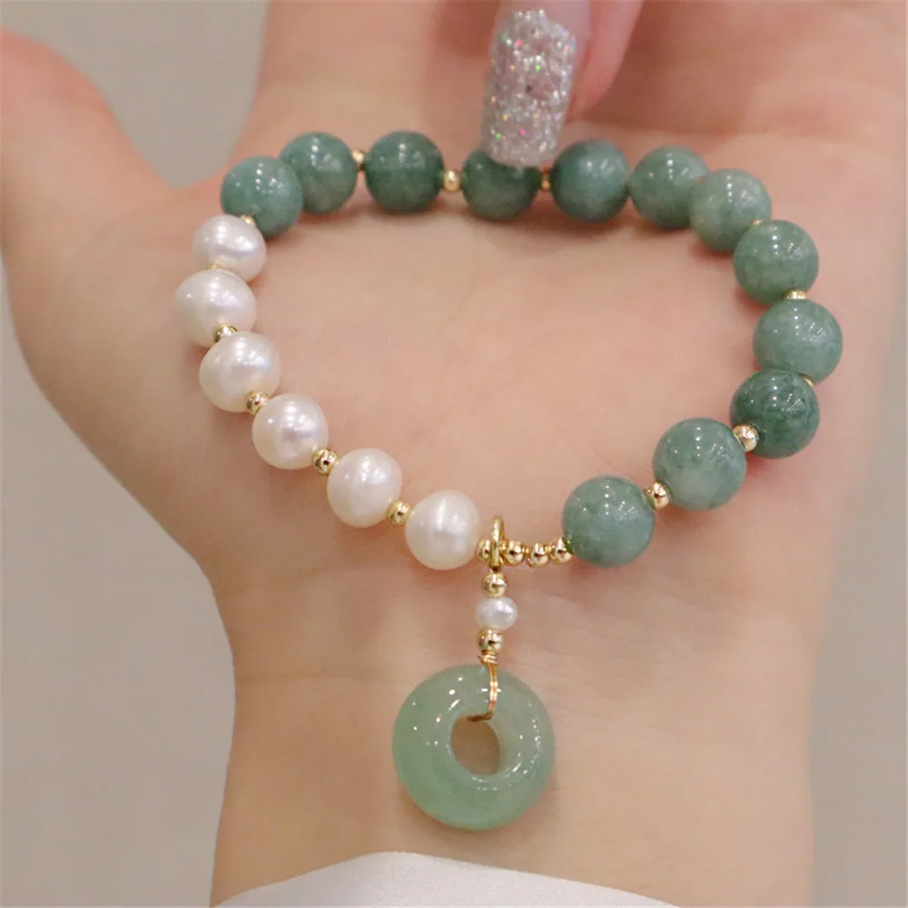 Myanmar Jade Freshwater Pearl Ladies Beaded Bracelet Green Aventurine Safety Buckle Pendant Romantic Party Jewelry Gift view 5