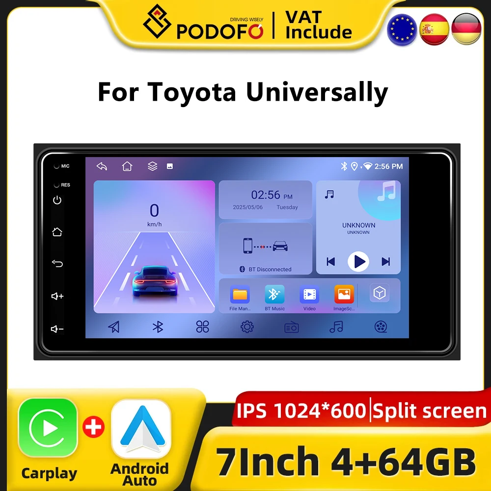 Podofo CarPlay Radio Android para Toyota universalmente Rav4 Prado Camry Terios sistema inteligente de coche 2din GPS estéreo RDS Radio de coche
