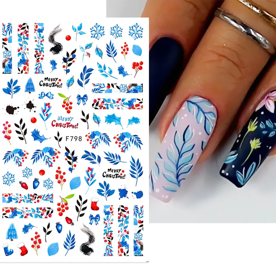 Pegatina navideña para uñas, copo de nieve, Urraca, pájaro, hoja deslizante 3D, diseño de Halloween, Año Nuevo, decoración, manicura, lámina de