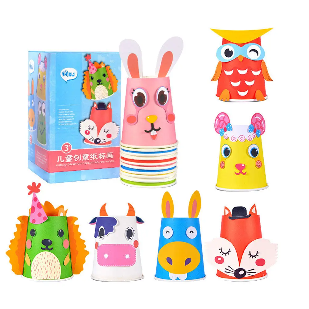 1Set Paper Cup Decoration Kit Creative DIY Activity Set 12 Cups 10 Paperboards 1 Double-Side Tape 1 Instruction Card Vibrant