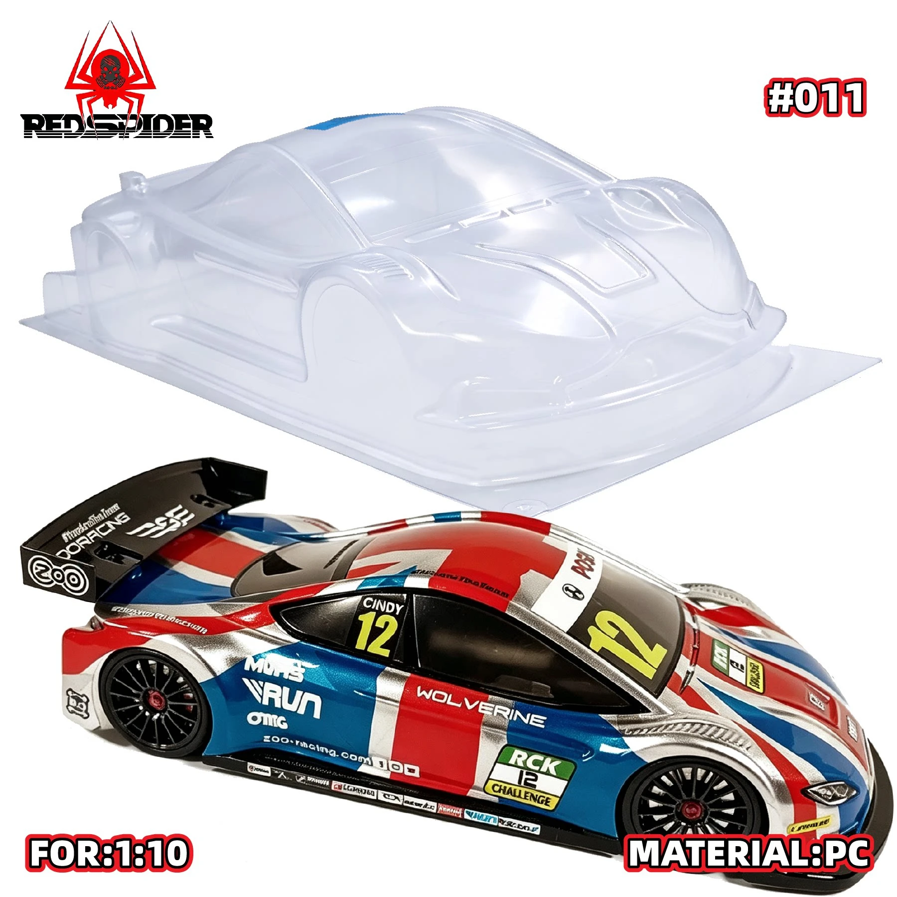 1/10 Touring Car Body 190mm Unpainted Clear PC Lexan Shell EFRA Racing Body With Rear Wing Decals