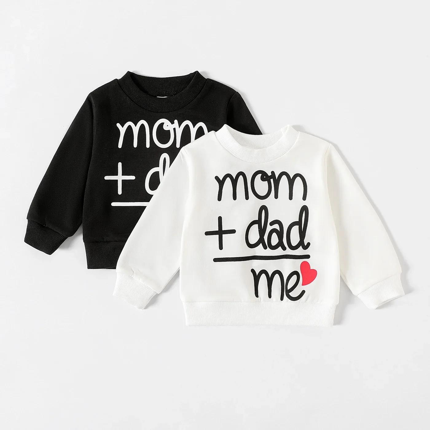 PatPat Baby Boy/Girl Heart & Letter Print Long-sleeve Sweatshirt Soft and Comfortable  Perfect for Outings and Daily Wear