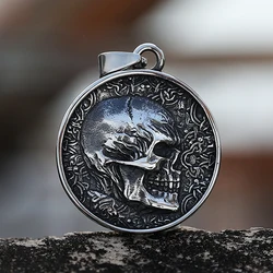 Hip-hop Punk Stainless Steel 2 Side Skull for Women Men Rock Cool Domineering Skeleton Pendant Necklace Boyfriend Jewelry