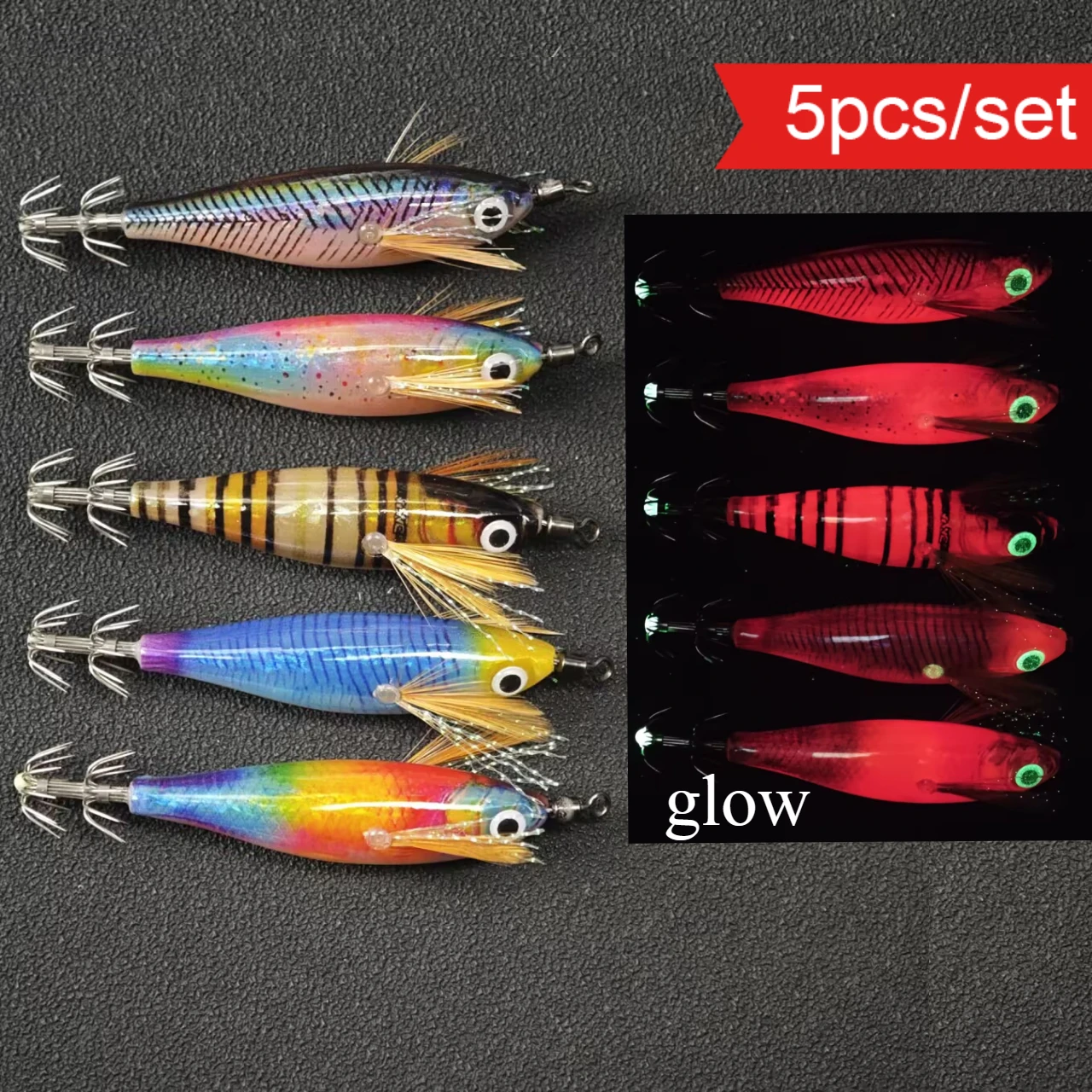 5 Stück/Set Angelköder Leuchtender Tintenfisch-Jig-Haken Garnelen-Köder Tintenfisch-Jig-Haken – Detail 2
