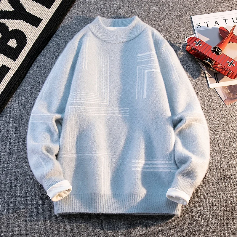 Trendy Men's Round Neck Sweater Autumn Winter Knitwear Minimalist Style Urban Loose Pullover Fashion Casual Streetwear Knit Top
