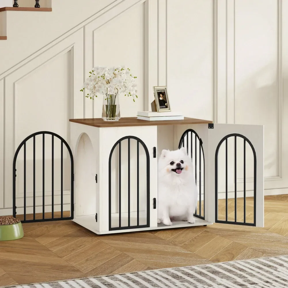 

26.8 Wooden Dog Crate Furniture, Indoor Dog Kennel Dogs Cage For Small Dogs, Heavy Duty Dog Crates Decorative Pet House End Sid