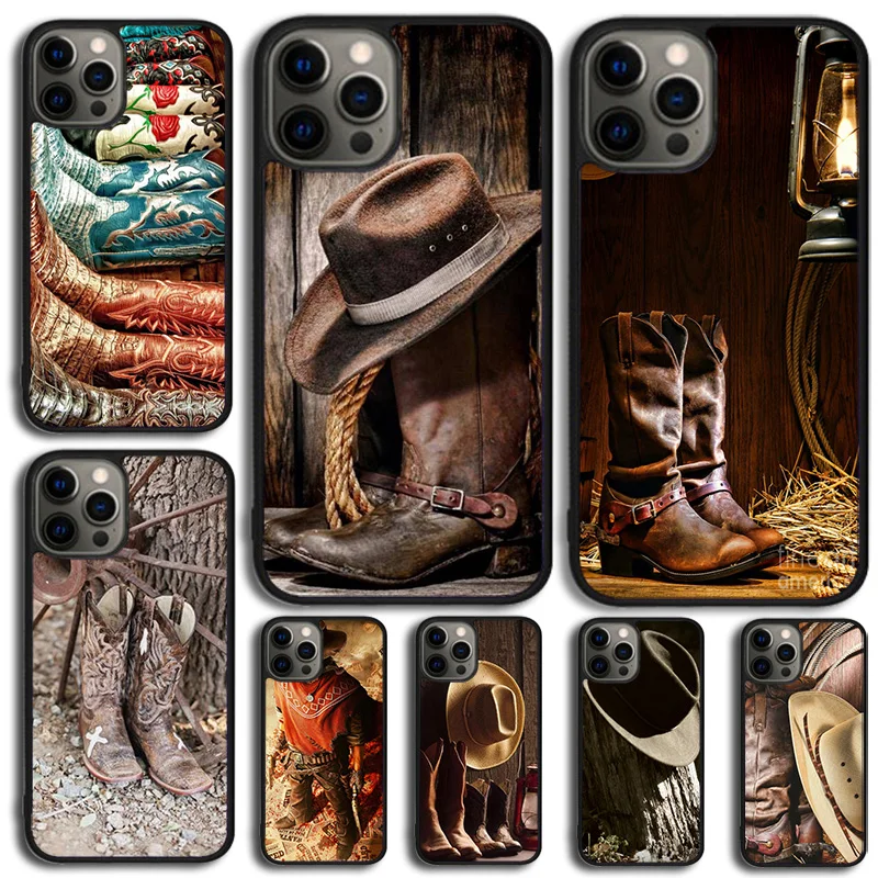 Cowboy Cowgirl Boots Spur Hat Phone Case Cover For iPhone 15 16 14 XR XS 11 12 13 Mini Pro MAX Plus