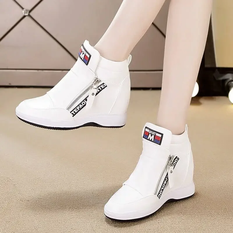 6cm Women Spring Autumn High Brand Platform Sneakers Winte Fashion Ladies Vulcanize Genuine Leather Lace Up Stable Shoes