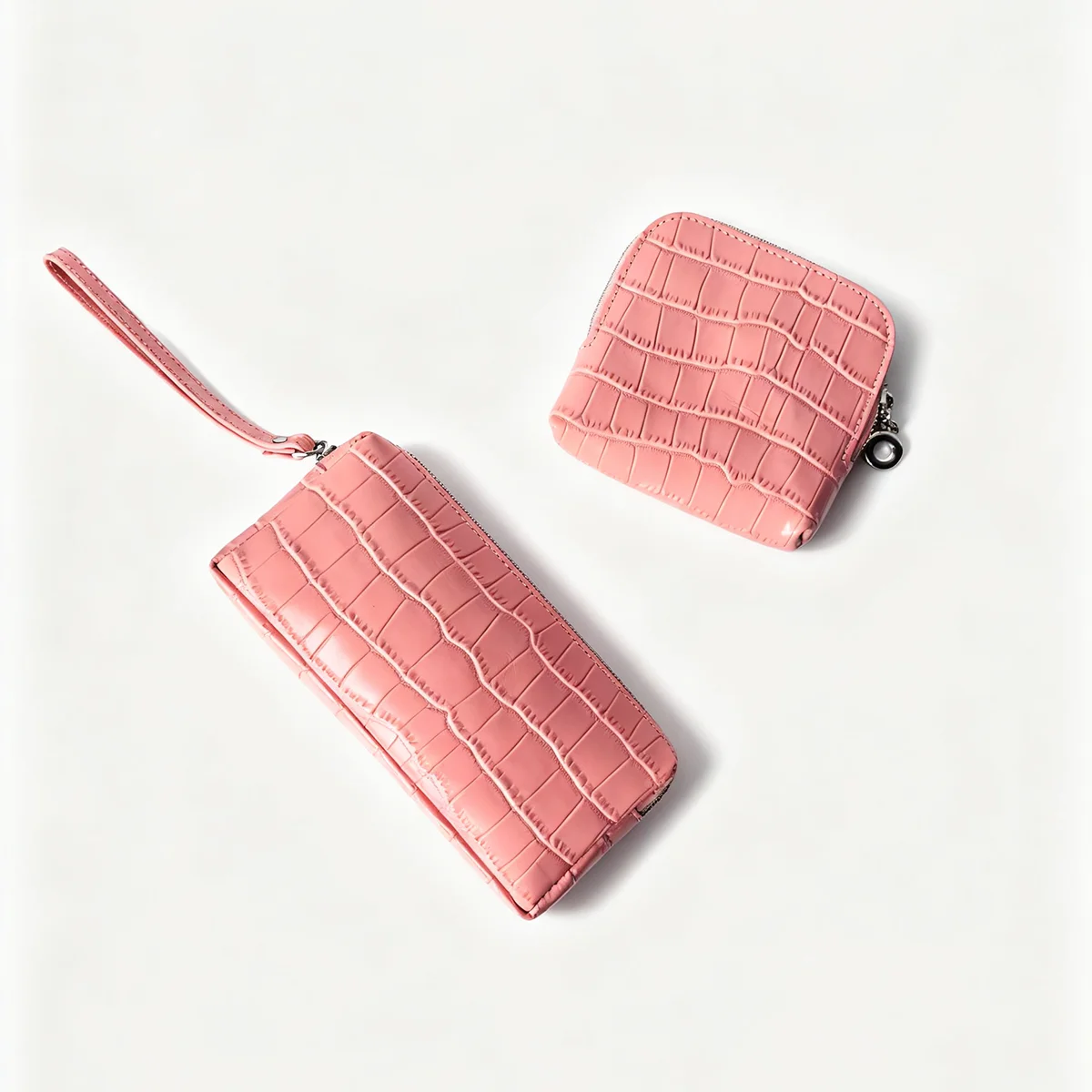 Geprägter Kosmetikbeutel aus Leder mit Krokodil-Optik, großer Stauraum, mehrere Taschen, Handtaschen-Organizer für Toilettenartikel, Reise, rosa Ausführungen. – Detail 33