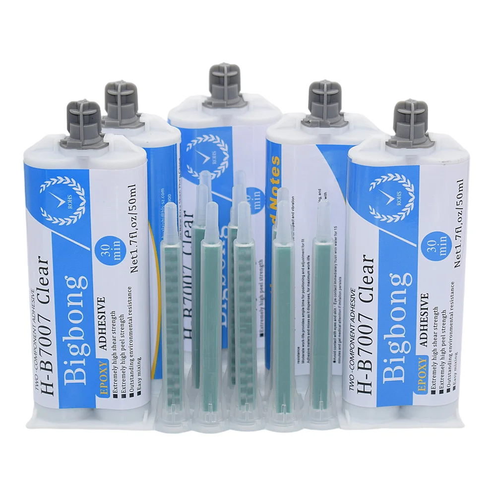 

10pcs Static Mixing Nozzles with 5pc Adhesive Epoxy Resin Glue 50ml Strong Adhesives 1:1 Two Component Transparent AB Glues Set