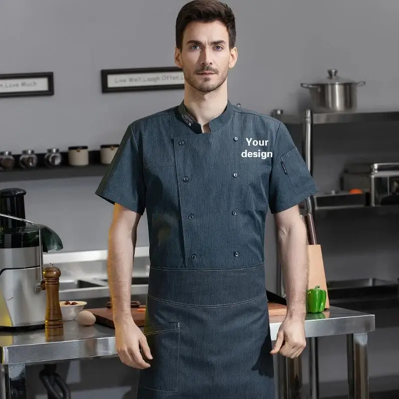 

Куртка-униформа для шеф-повара на заказ с логотипом, индивидуальным дизайном и узором, мужская рабочая одежда для кухни с коротким рукавом, поварской халат