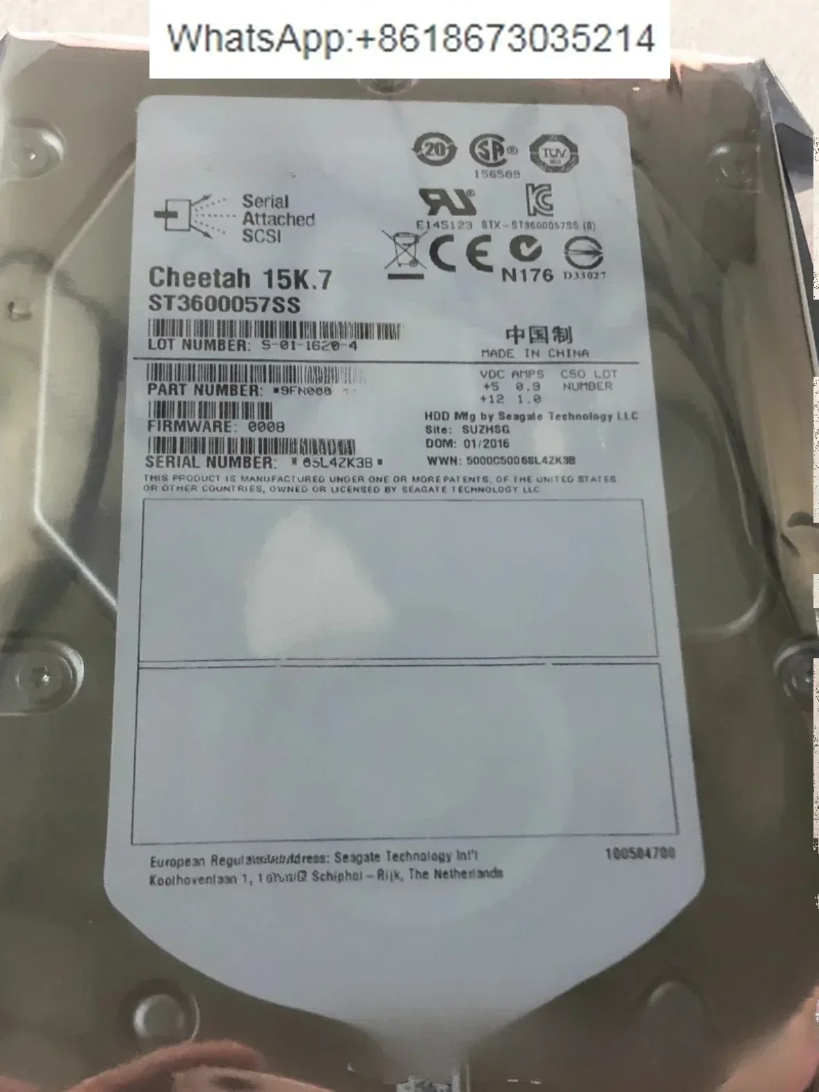 

ST3600057SS Серверный жесткий диск 600G 3,5 дюйма 15K SAS 9FN066