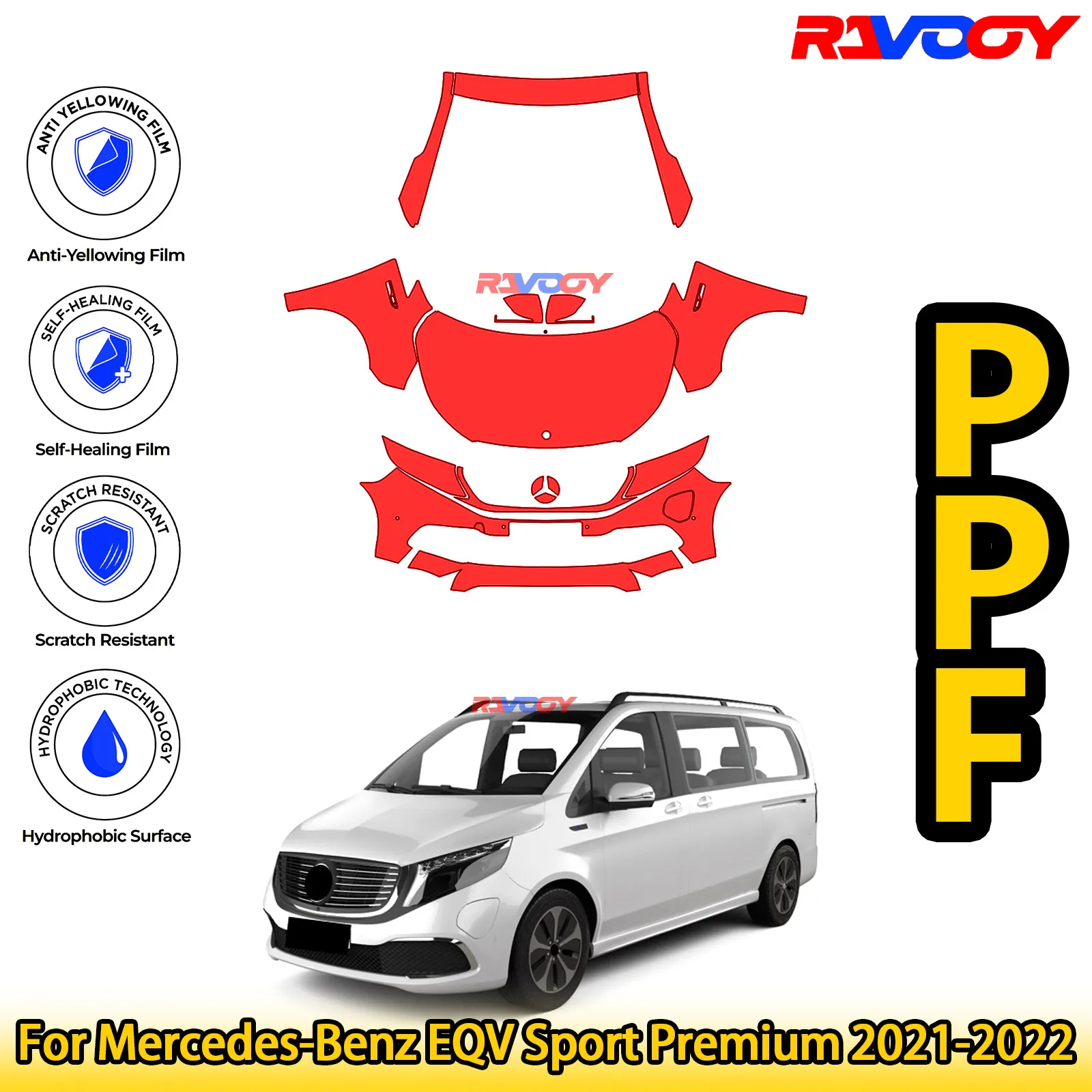 

For Mercedes-Benz EQV Sport Premium 2021-2022 Glossy Matte Black Precut front PPF Kit Paint Protection Film