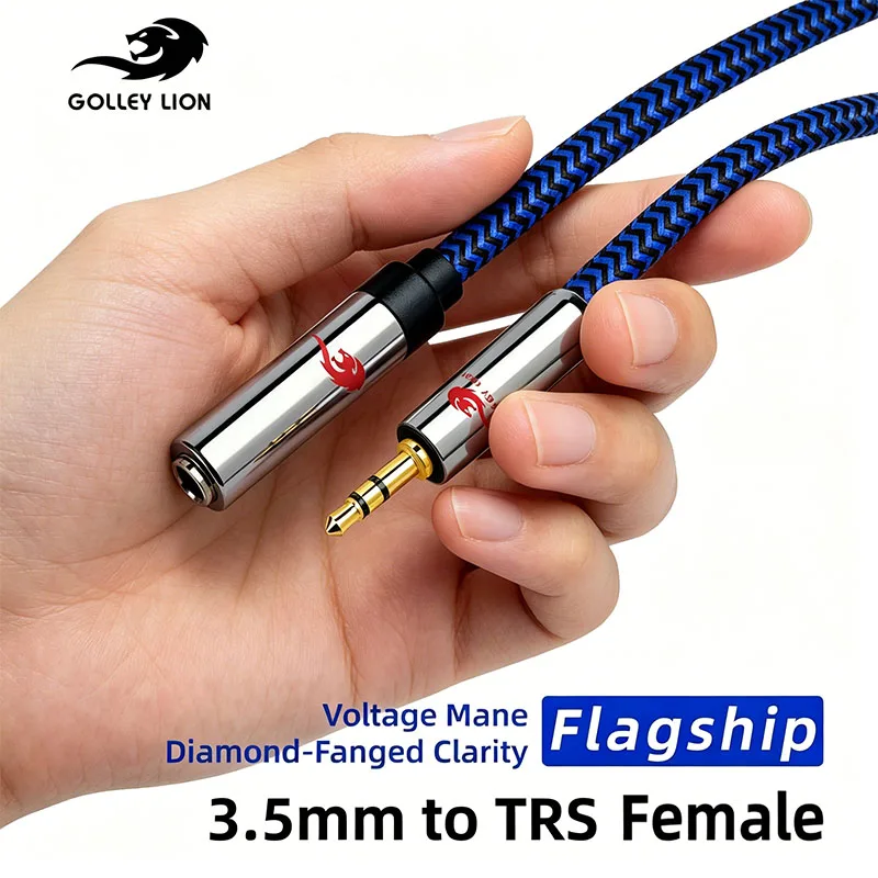 3.5mm to TRS Female Professional Audio Cable GOLLEY LION Flagship Blue-Black Braided Gold-Plated Connector for Studio Mixer