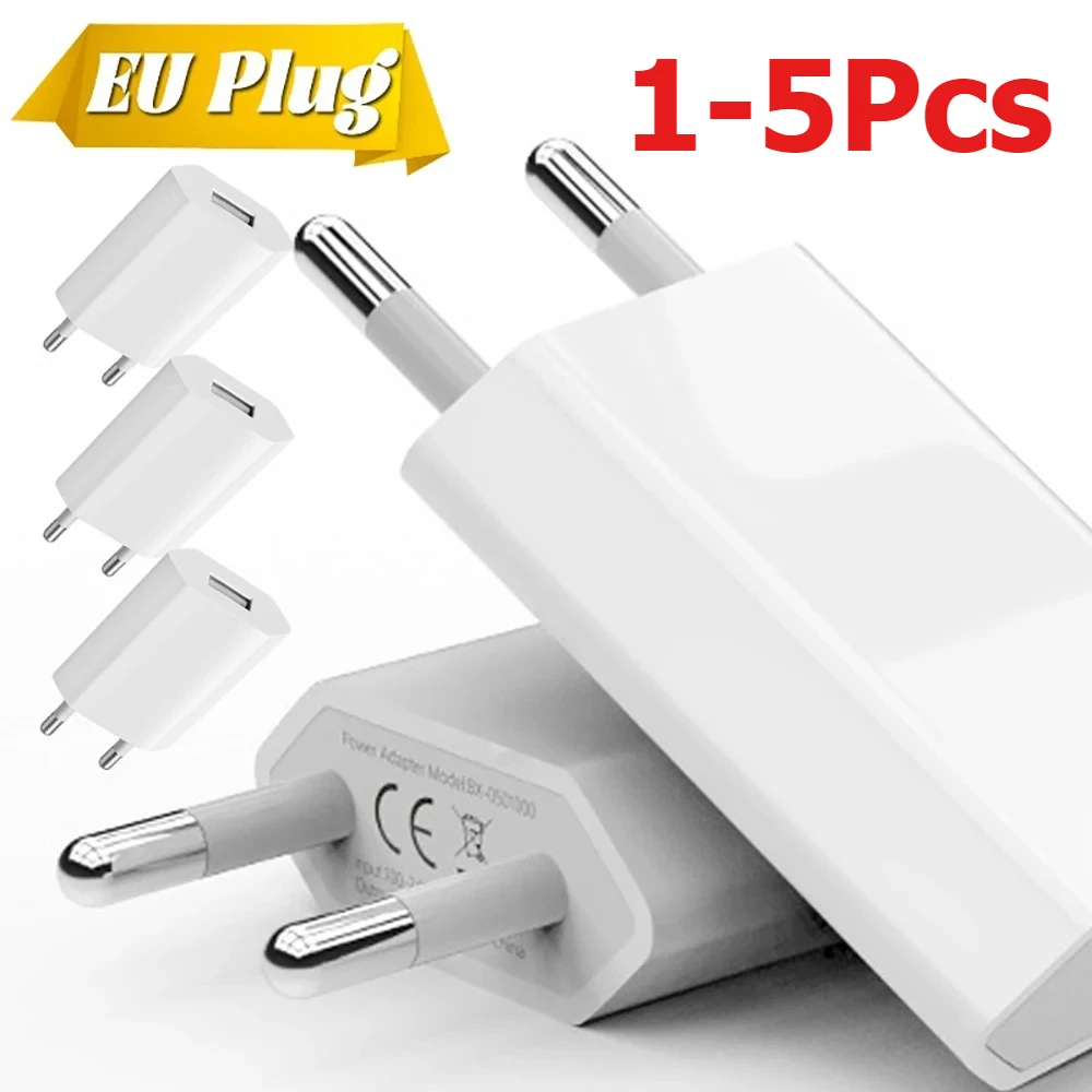 

1-5 шт. универсальная вилка европейского стандарта, дорожное мини-USB-настенное зарядное устройство, адаптер питания 5 В/1 А, зарядка мобильного телефона для Samsung iPhone Xiaomi Huawei