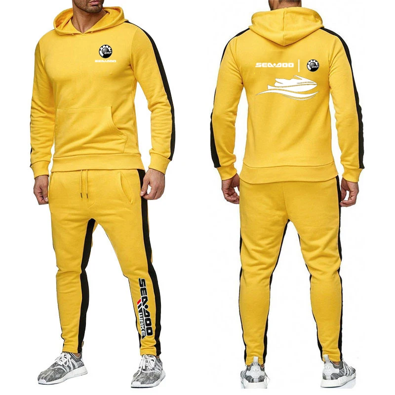2025 Men New Sea Doo Seadoo Moto Print Solid Color Sports Cotton Set Spring Autumn Fashion Hooded Hoodies+Casual Sweatpants Suit