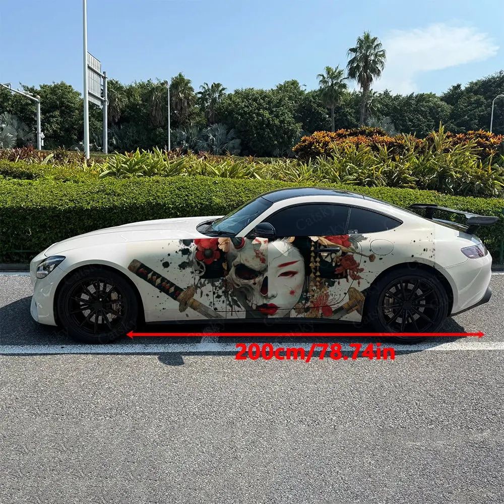 2pcs Makeup Skeleton Face Blades, Durable, Fade-resistant, Enhance Vehicle Aesthetics With Bold Artistic Design Car Vinyl Wraps