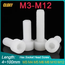 5~50pcs M3 M4 M5 M6 M8 M10 M12 White Nylon Hex Socket Head Cap Screws Plastic Allen Bolts Screw for Heat/ Electricity Insulation