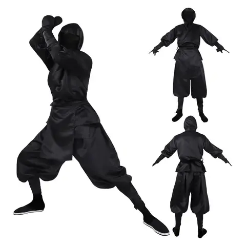 Disfraz de Ninja Janpanese para adultos, Kimono de fantasía samurái con capucha, uniforme negro, traje de fiesta de Carnaval y Halloween
