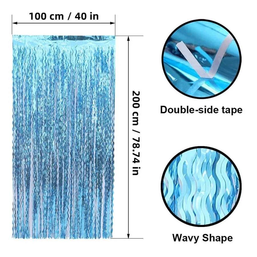 3.2*6.6 ft Wavy Tinsel Foil Fringe Curtain Photo Booth Props for Mermaid Birthday Under The Sea Party Decorations