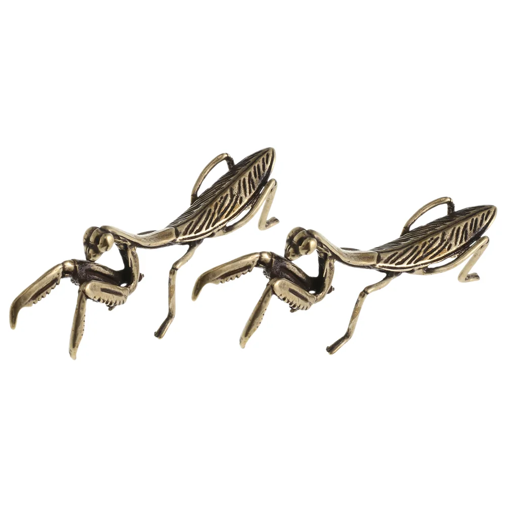 2 Pcs Miniature Animal Decor Copper Mantis Ornament Craft Statue Brass Desktop Decoration