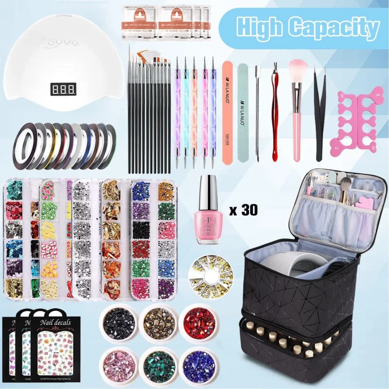 Nail Art Kit Storage Box with Nail Lamp Holder 30-Bottle Capacity for 15ml/0.5 Fluid Ounce Nail Polishes Organizer