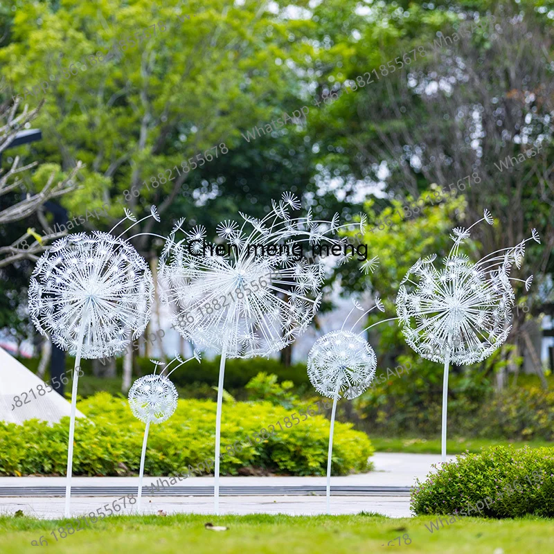 A55 Outdoor wrought iron stainless steel dandelion metal sculpture park forest real estate community