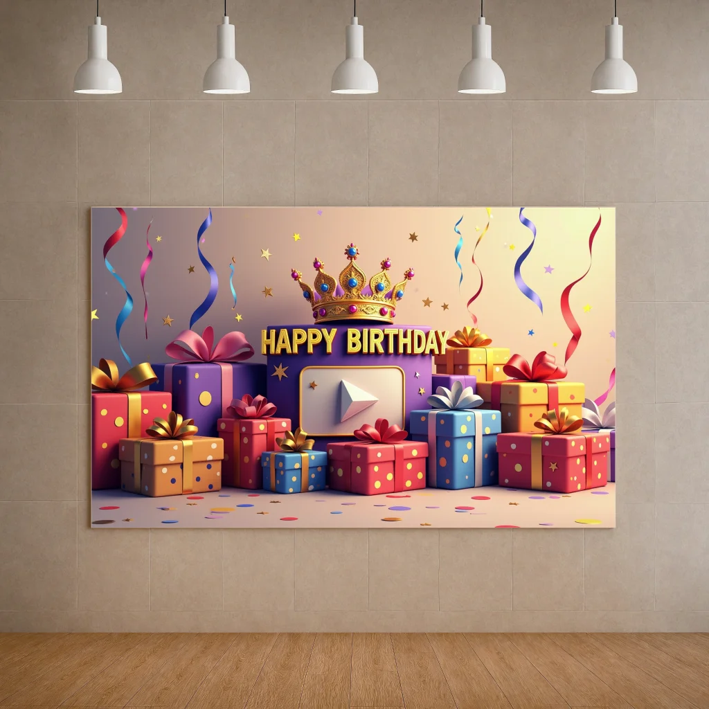 Birthday Party Backdrop Banner Decorations with Crown Present Background for Celebration Event Festive Display Kids Theme evento