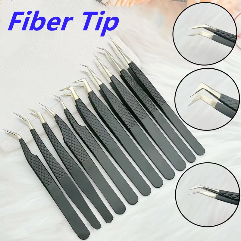 Lashes Tweezers with Fiber Tip Tweezers Eyelash Extensions Makeup Fiber Tip Eyelash Tweezer Stainless Steel Precision Tweezers