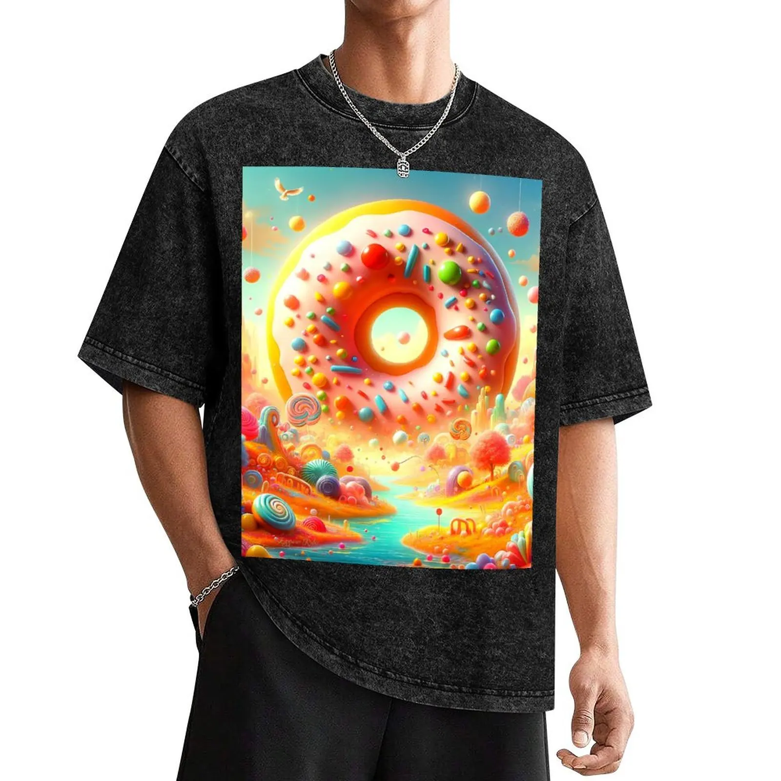 Dough-lightful Decadence: Whimsical Candyland Doughnut Delight T-Shirt anime figures luxury designer mens graphic t-shirts anime