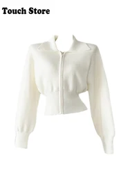 Winter Women Old Money Cardigan Solid Color Crop Sweater French Vintage Knitwear 2000s Aesthetic Simple Elegant Pullovers Design