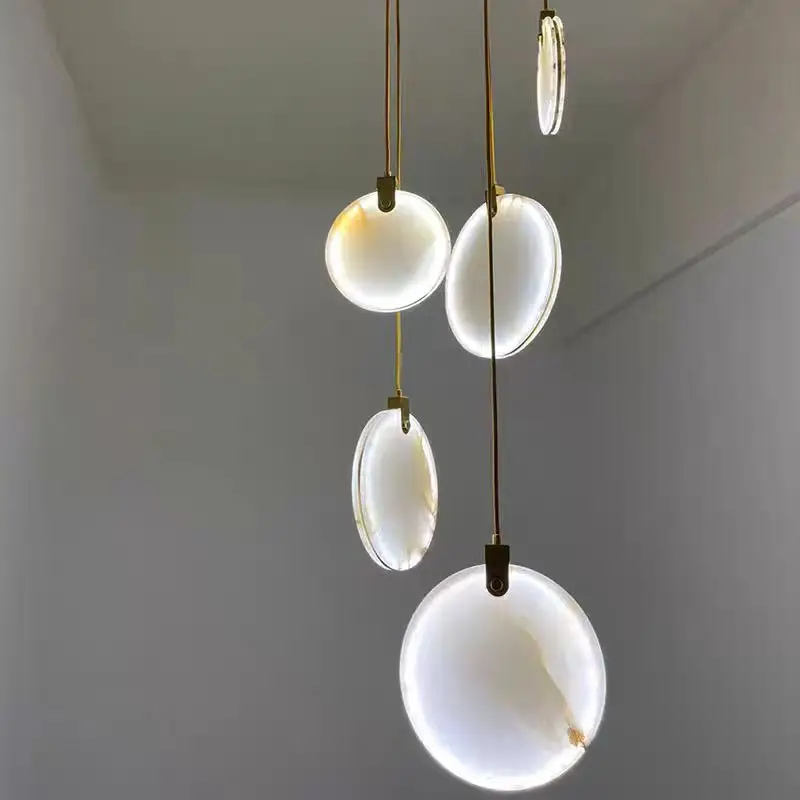 Nordic Light Luxury Round Marble  Pendant Lights High-Quality Home Decor Lamp for Living Room Bedroom Bar Full Copper Cord