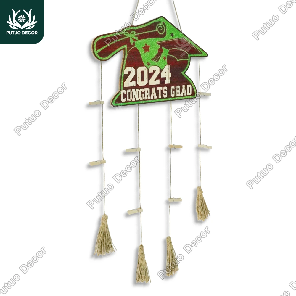 Putuo Decor 1pc Top hat-shaped wooden hanging sign decoration, congratulatory 2024 graduates, home dormitory wall art decoration