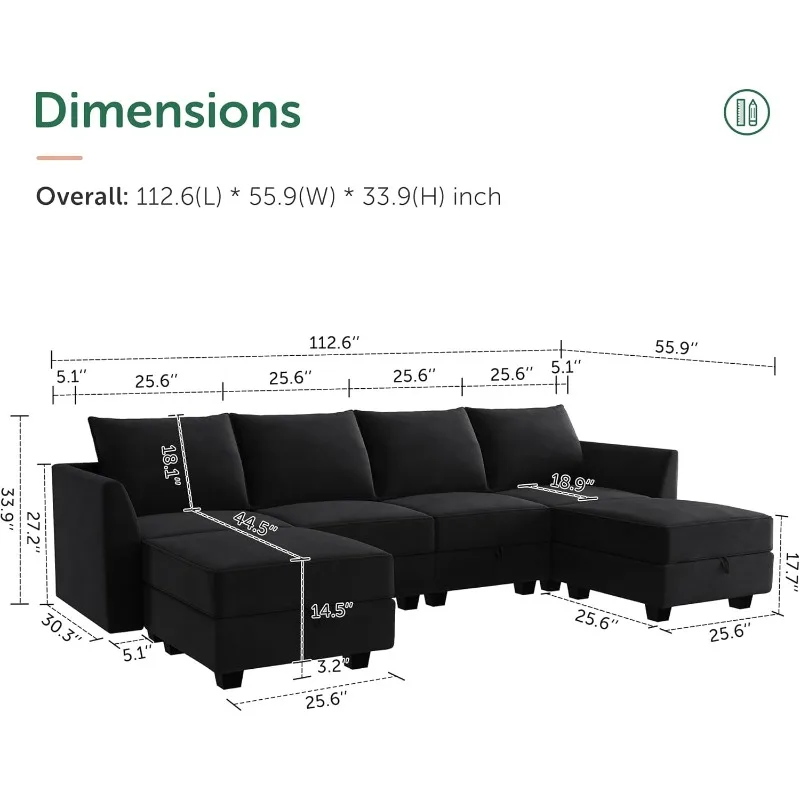 Modular Sectional Sofa Convertible U Shaped Couch with Reversible Chaise Velvet Modular Sofa Sectional Couch with Storage