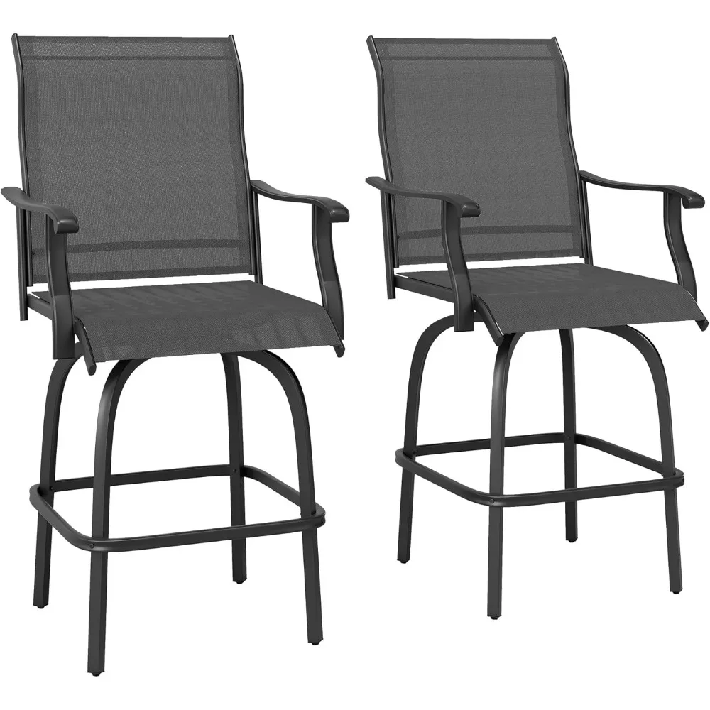 

Set of 2 Outdoor Swivel Bar Stools with Armrests, Bars Height Patio Chairs with Steel Frame for Balcony, Bar Stools