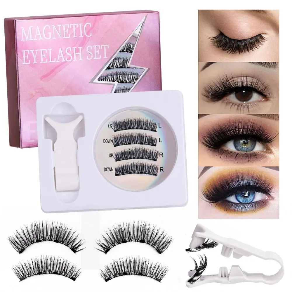 DIY Magnetic Suction False Eyelashes L Curl Makeup Glue Free False Eyelashes Reusable Fluffy Cat Eye Fake Lashes
