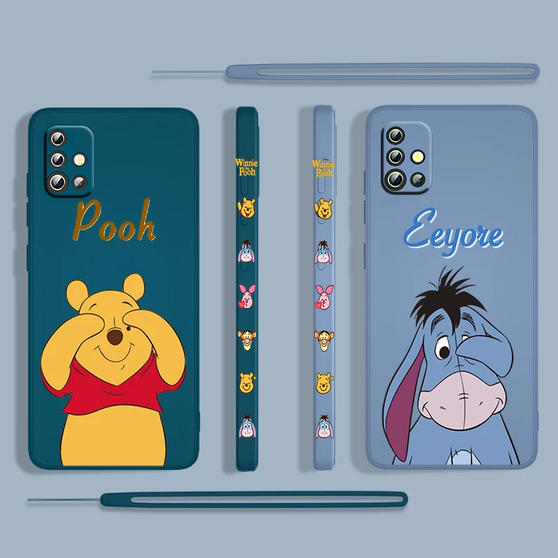 Winnie The Pooh Disney For Samsung Galaxy A73 A53 A33 A52 A32 A22 A71 A51 A21S A03S A50 4G 5G Liquid Left Rope Phone Case Fundas