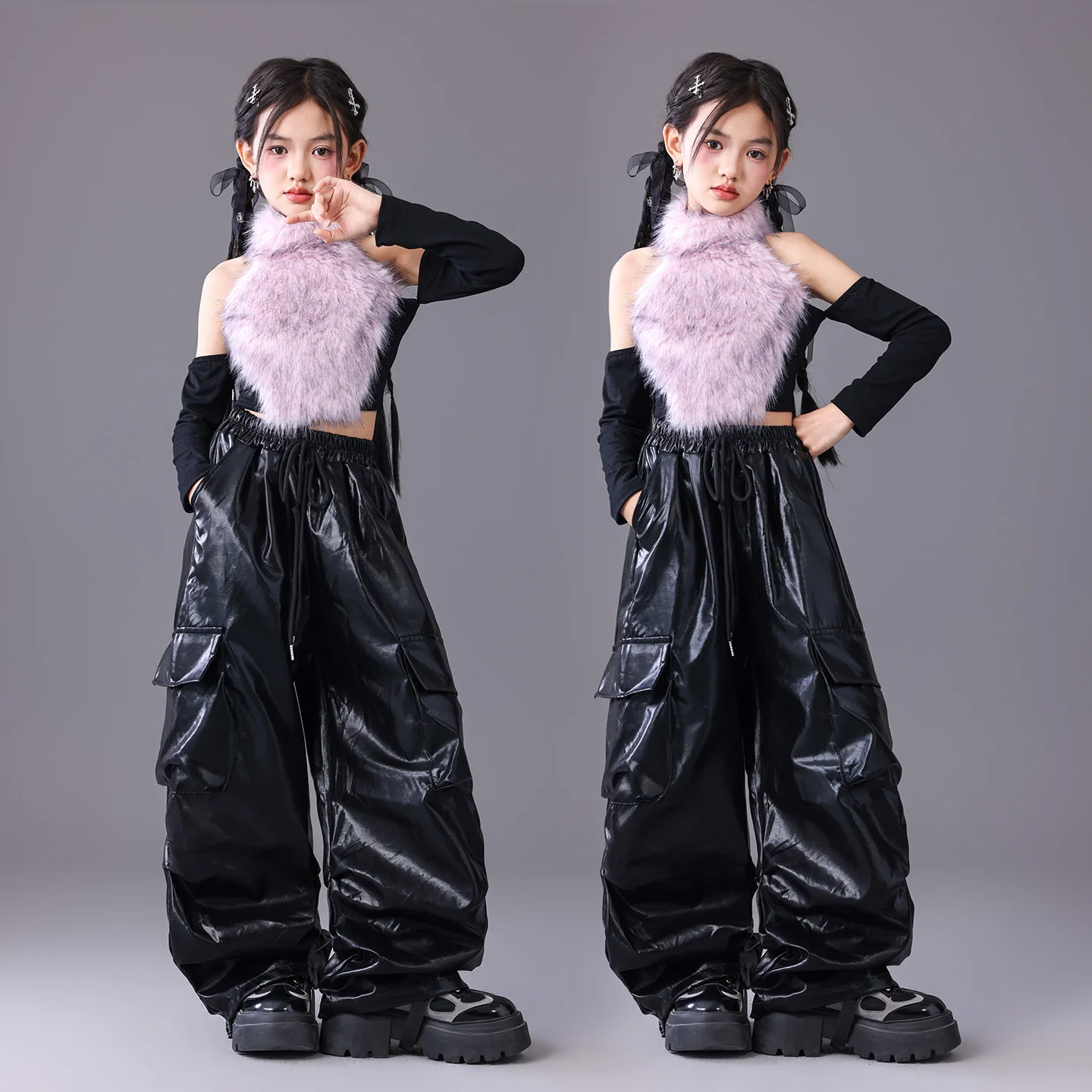 Kpop المرحلة الزي فتاة عرض الجاز ملابس الأداء رقيق المحاصيل الأعلى السراويل السوداء موضة الشارع الشهير طفل الشارع ملابس الرقص 3111 #5