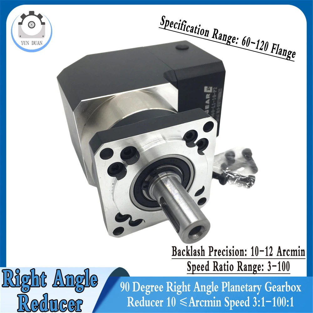 

90 Degree Planetary Gear Reducer 10 ≤Arcmin Ratio 3:1~100:1 Right Angle Gearbox for 60/80/90/130 Servo Motor Reducer