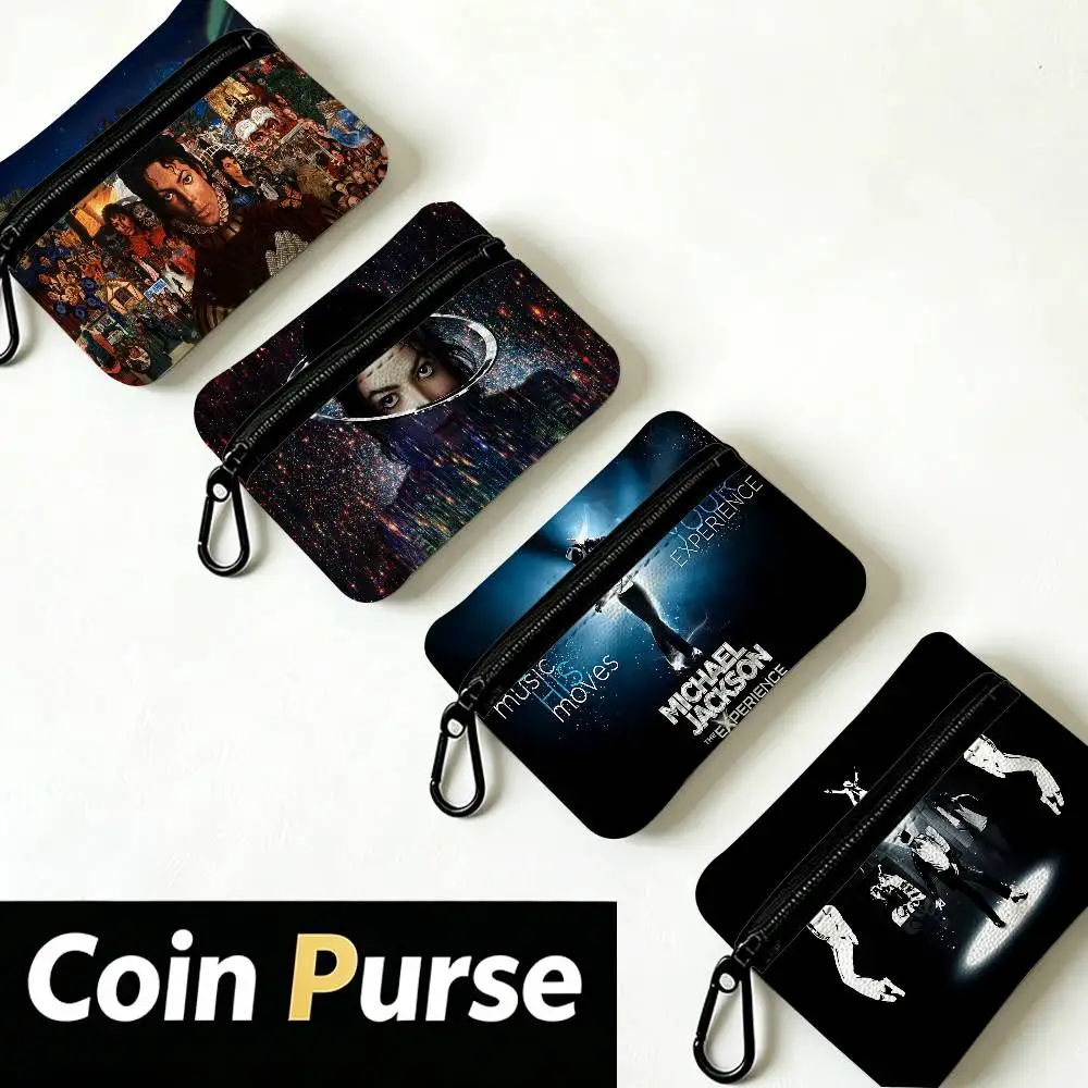 Singer Michael J-Jackson Compact Oxford Cloth Coin Purse Detachable Carabiner Hook Portable Key Card Organizer Pouch