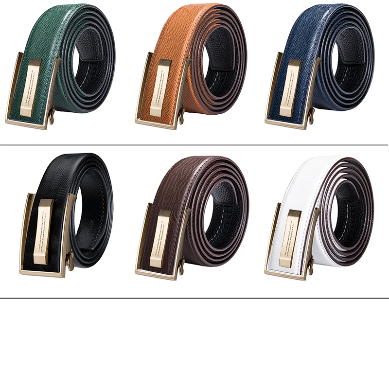 Hi-Tie Men\'s Orange Brown Belt for Jeans New Yellow Green Blue Leather Jeans Belts Fashion Cowboy Genuine Leather Belt Strap