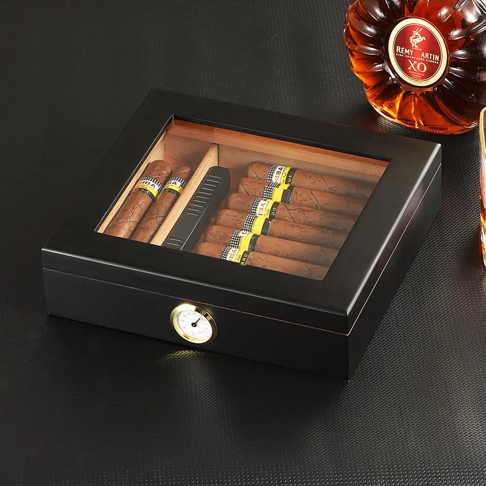 Caja de humidificador de cigarros de madera de cedro, estuche de viaje portátil para cigarros con humidificador, higrómetro, humidificador de