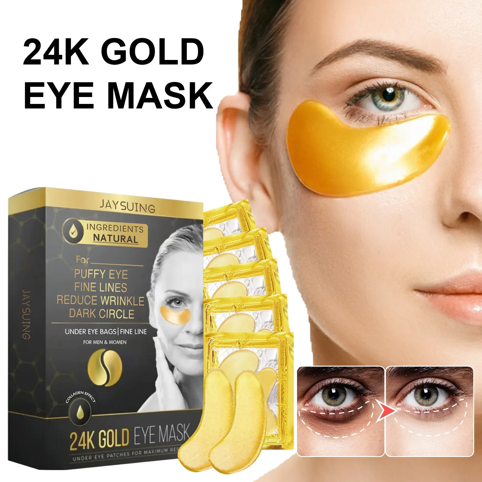 

5Pairs/SET 24K Gold Collagen Eye Mask Anti-Wrinkle Fine Line Fader Remove Eye Bag Puffiness Dark Circles Moisturizing Skin Care